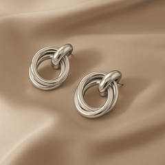 Cross Shaped Two layer Circle Earrings European and American Exaggerated Metal Earrings Light Luxury Silver Korean Earrings