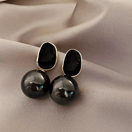 French Style Black Big Pearl with Elegant Enamel Drop Pearl Korean Earrings for Women