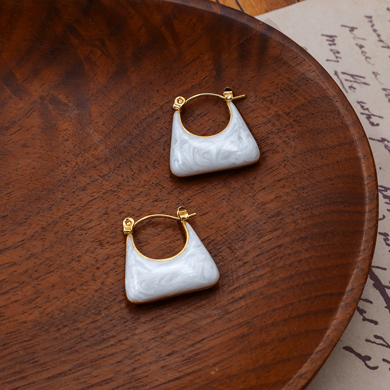 Trendy Elegant White Enamel Handbag Shaped Hoop Korean Earrings for Women