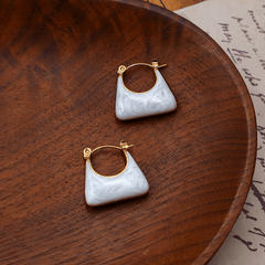 Trendy Elegant White Enamel Handbag Shaped Hoop Korean Earrings for Women