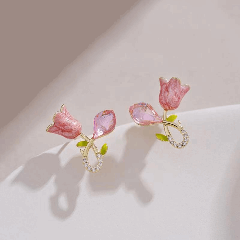 Latest Fashion Pink Tulip Flower stud latest trendy Korean Earrings for Girls