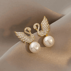 Crystal Swan Zircon Pearl Earrings Luxurious and Latest trendy Korean Earrings for Office