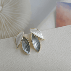 Korean Grey Two Leaves with S925 Silver Needle Fashion Stud Korean Earring