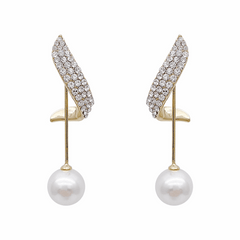 Korean Style Gold Plated Pearl Drop Earrings Trendy S925 Silver Needle Pearl Dangle Geometric Rhinestone Long Earring