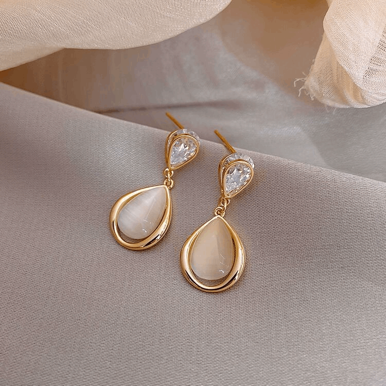 Elegant Opal Pendant Golden Color with Zircon Trendy Korean Drop Earrings
