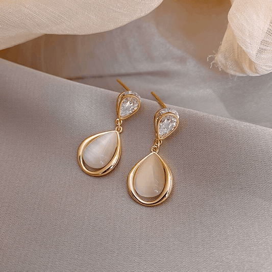 Elegant Opal Pendant Golden Color with Zircon Trendy Korean Drop Earrings