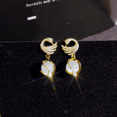Trendy Rhinestone Swan Stud Earrings with Opal Stone Luxury Korean Drop Earrings for Women