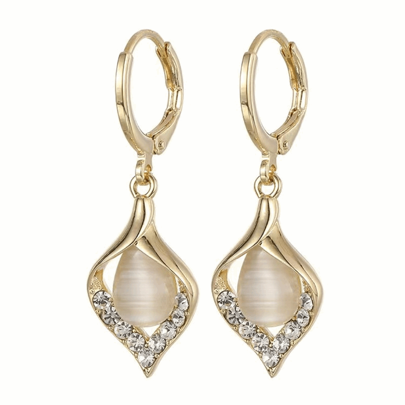 Luxury Gold Lightweight Teardrop Diamond with Opal Stone Fashion Korean Earring