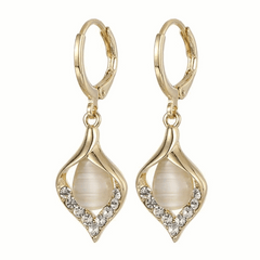 Luxury Gold Lightweight Teardrop Diamond with Opal Stone Fashion Korean Earring