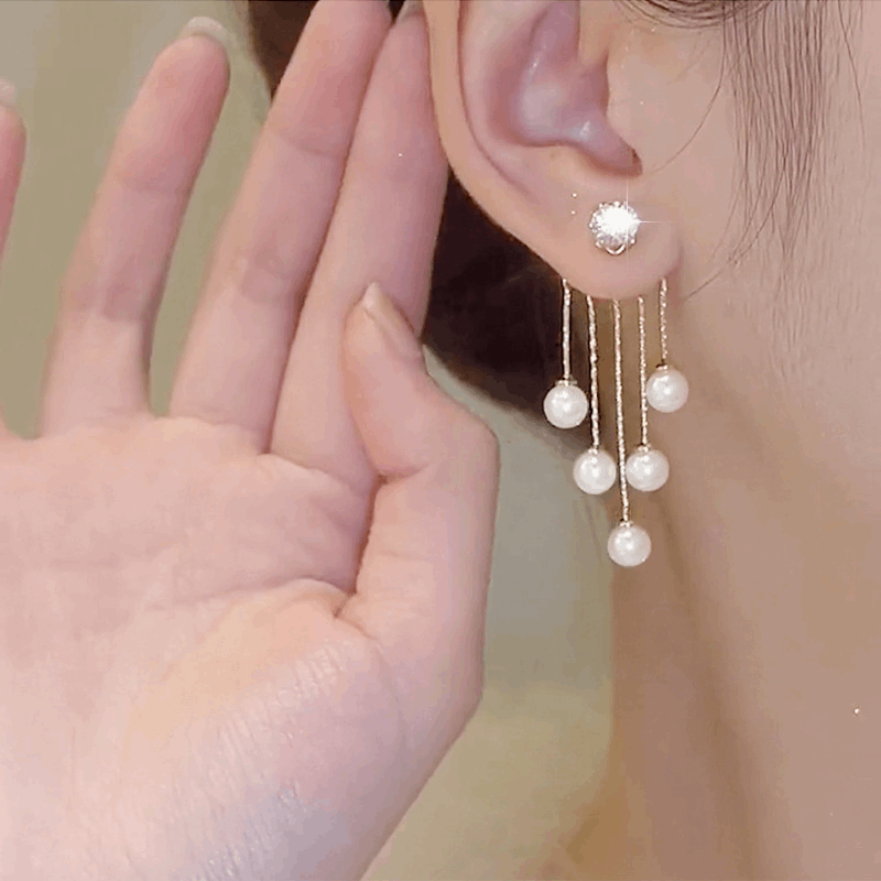 Pure Multiple Pearl Tassel Earrings Light Luxury and Super Shiny Long Pearl Korean Dangle Earrings