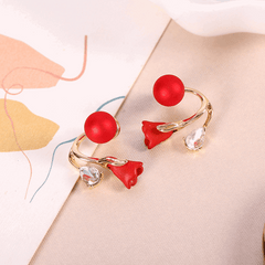 Fashionable Pair of Red Color Tulip Flower with a Transparent Pearl Stud Korean Earrings