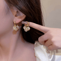 Minimalist Gold Fancy Opal Jade Crystal Ball Hoop Lock Tassel Drop Korean Earrings