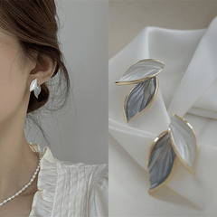 Korean Grey Two Leaves with S925 Silver Needle Fashion Stud Korean Earring
