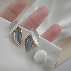 Korean Grey Two Leaves with S925 Silver Needle Fashion Stud Korean Earring