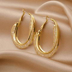 Crystal Mesh Hoop Golden Plated Oval Shaped Hoop Circle Korean Earrings For Party