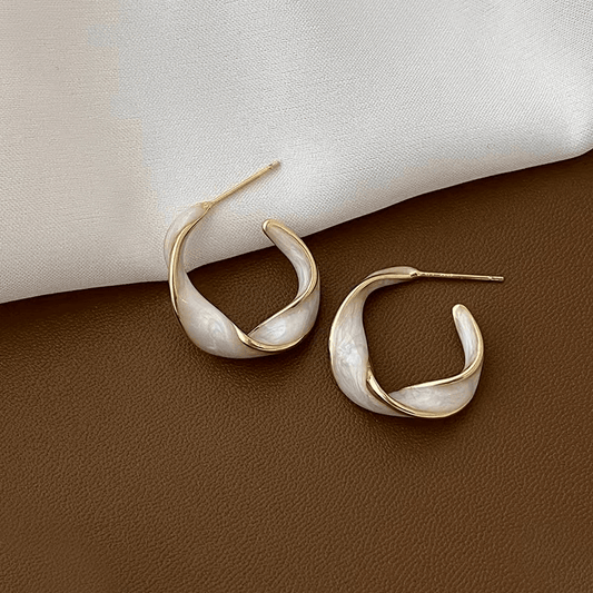 French Circle White Irregular Twisted Round Enamel Style Korean Fashion Earring