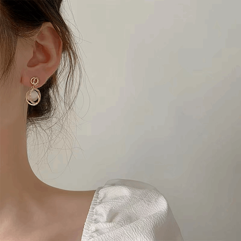 French Opal Stone with Diamond Embellishments and Transparent Crystal Drop Korean Earrings