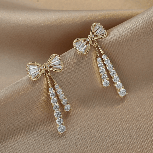 Latest Diamond Dangle Earring with Zircon Bow Tassel Long Drop Korean Earrings For Party