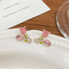 Latest Fashion Pink Tulip Flower stud latest trendy Korean Earrings for Girls