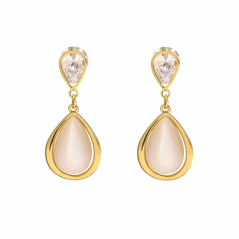 Elegant Opal Pendant Golden Color with Zircon Trendy Korean Drop Earrings