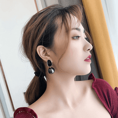 French Style Black Big Pearl with Elegant Enamel Drop Pearl Korean Earrings for Women