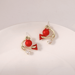 Fashionable Pair of Red Color Tulip Flower with a Transparent Pearl Stud Korean Earrings