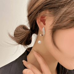 Korean Style Gold Plated Pearl Drop Earrings Trendy S925 Silver Needle Pearl Dangle Geometric Rhinestone Long Earring