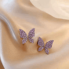 Vintage Purple Butterfly Rhinestone Pendant with Pearl Long Chain Drop Korean Earrings for Girls