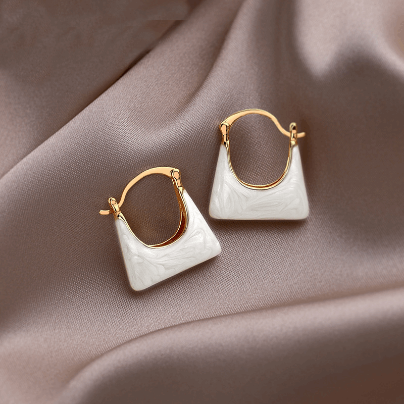 Trendy Elegant White Enamel Handbag Shaped Hoop Korean Earrings for Women