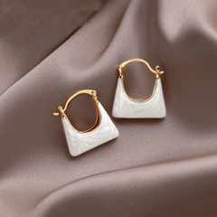 Trendy Elegant White Enamel Handbag Shaped Hoop Korean Earrings for Women