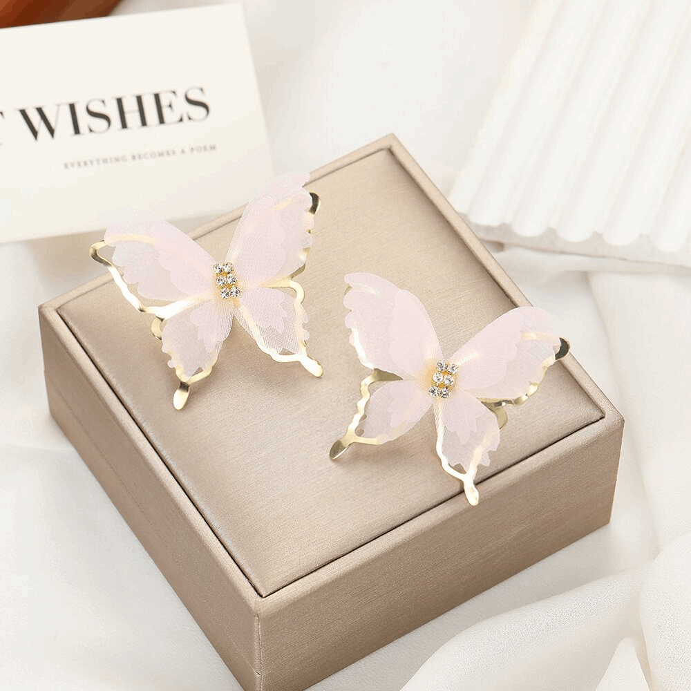 Metal Chiffon Fabric White butterfly Earrings with Mesh Design Trendy Korean Earrings for Girls