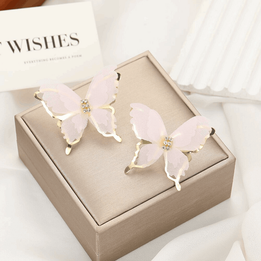 Metal Chiffon Fabric White butterfly Earrings with Mesh Design Trendy Korean Earrings for Girls