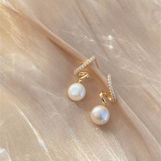 Twisted Diamond Stud Pearl Earrings Snake Shaped Luxury Fashion Stud Korean Earrings