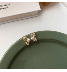 Trendy Golden Beaded Butterfly with Pearl Stud Korean Fashion Earrings with s925 needle