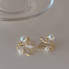 Korean Small White butterfly with Pearl Elegant Stud Fashion Earrings