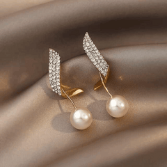 Korean Style Gold Plated Pearl Drop Earrings Trendy S925 Silver Needle Pearl Dangle Geometric Rhinestone Long Earring