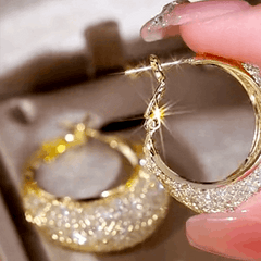 American Luxury Ring Pattern Hoop Earrings with High Quality Zircon Trendy Korean Earrings