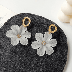 Simple Metal White Flower with zircon Drop Korean Earrings for Women