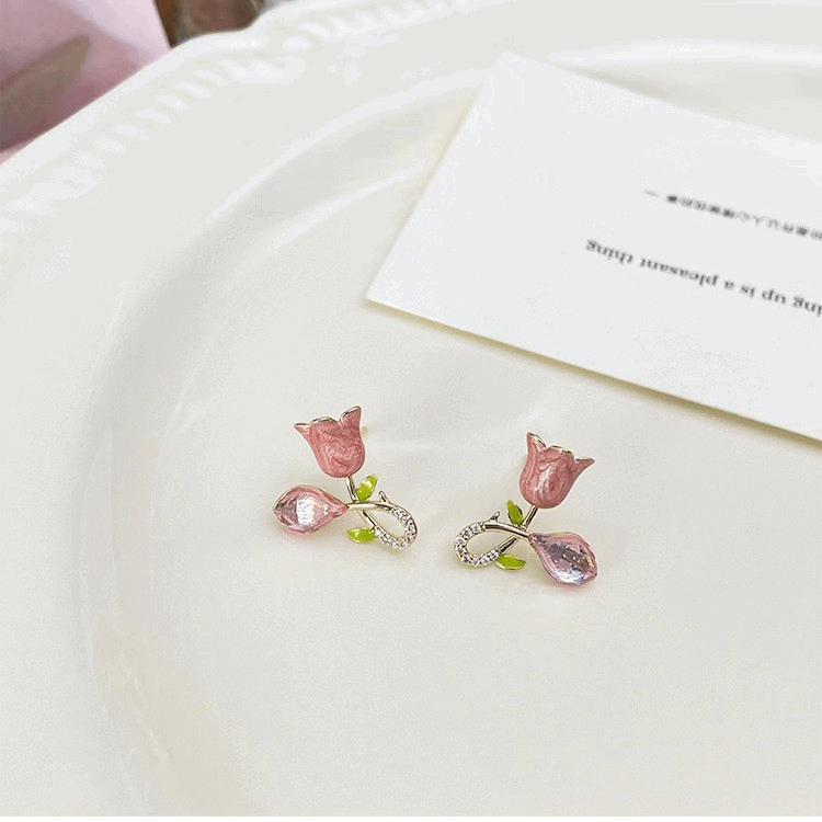 Latest Fashion Pink Tulip Flower stud latest trendy Korean Earrings for Girls