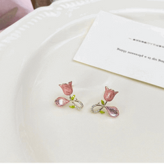 Latest Fashion Pink Tulip Flower stud latest trendy Korean Earrings for Girls