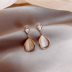 Elegant Opal Pendant Golden Color with Zircon Trendy Korean Drop Earrings