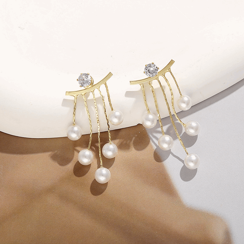 Pure Multiple Pearl Tassel Earrings Light Luxury and Super Shiny Long Pearl Korean Dangle Earrings