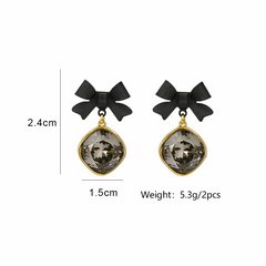 Korean Style Black Bowknot with Big Rhinestone Drop Korean Earring for Women