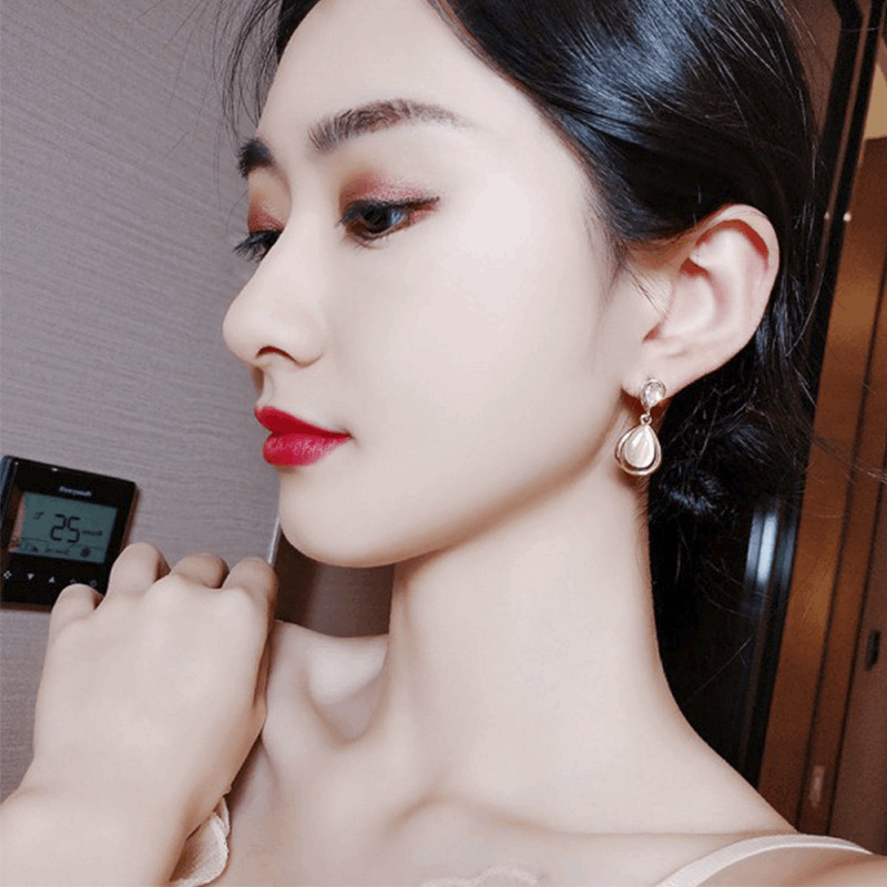 Elegant Opal Pendant Golden Color with Zircon Trendy Korean Drop Earrings