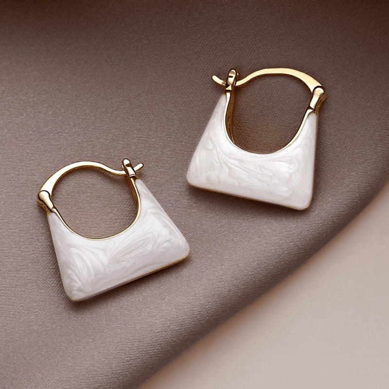 Trendy Elegant White Enamel Handbag Shaped Hoop Korean Earrings for Women