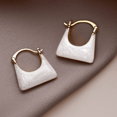 Trendy Elegant White Enamel Handbag Shaped Hoop Korean Earrings for Women