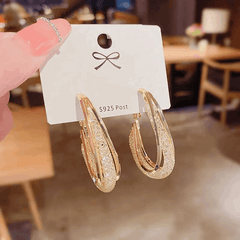 Crystal Mesh Hoop Golden Plated Oval Shaped Hoop Circle Korean Earrings For Party