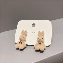 Latest Cute Bunny Earrings for College Students Beige Color Teddy Korean Fashion earring
