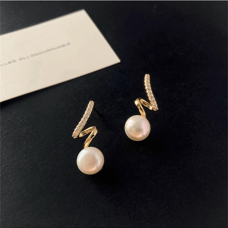 Twisted Diamond Stud Pearl Earrings Snake Shaped Luxury Fashion Stud Korean Earrings