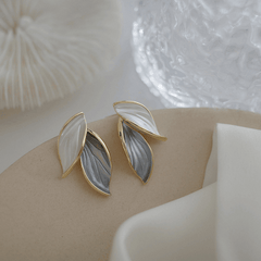 Korean Grey Two Leaves with S925 Silver Needle Fashion Stud Korean Earring